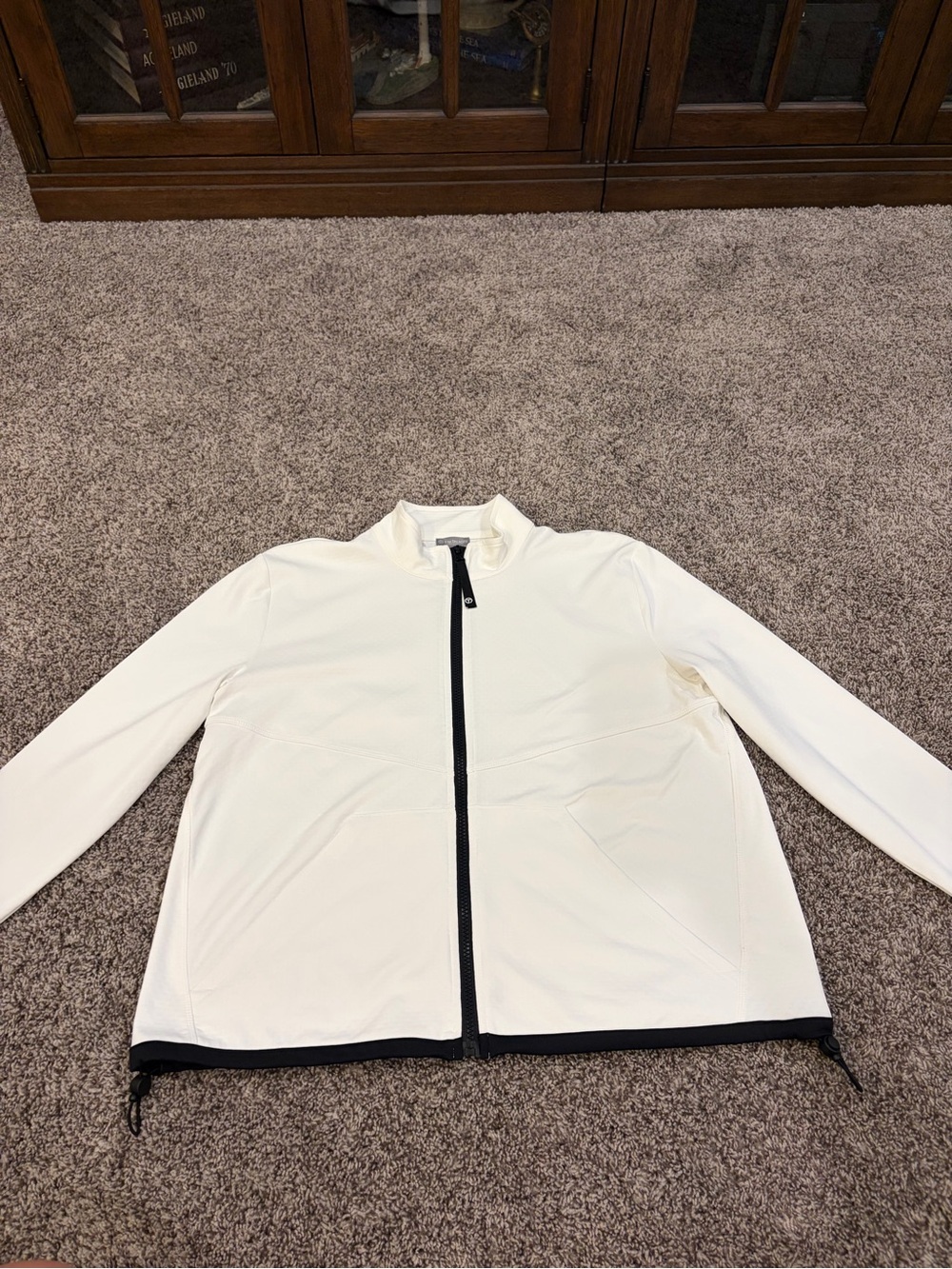 Talbots White Lightweight Zip-Front Jacket with Black Trim